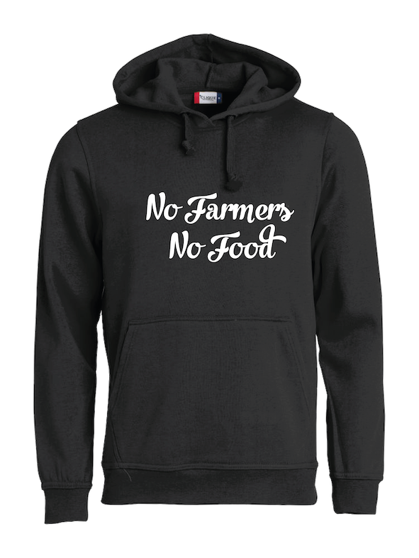 no farmers no food hoodie zwart steun de boer