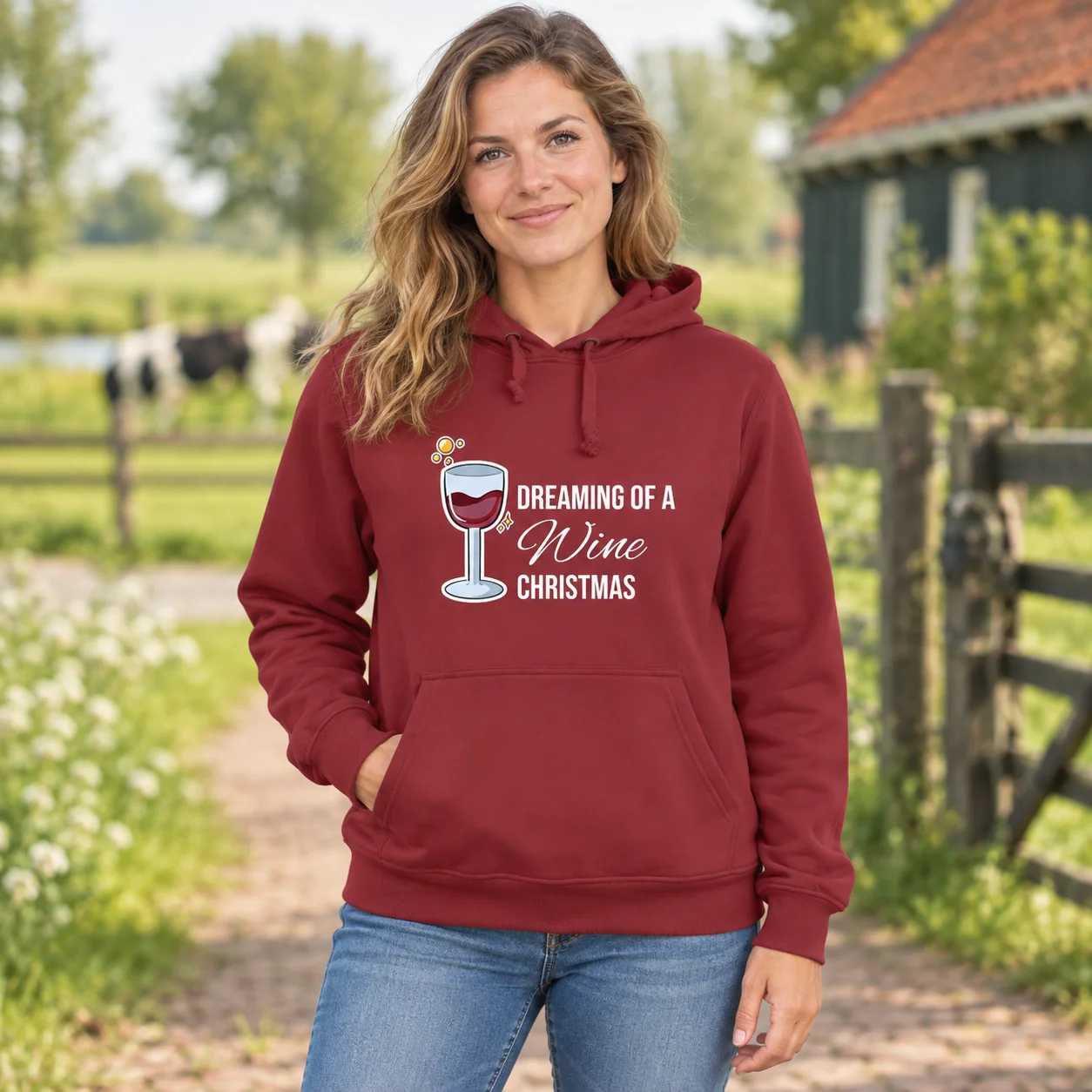 Hoodie Dreaming of a wine christmas! – sfeerbeeld