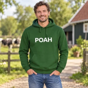 Hoodie POAH Groen met witte tekst – sfeerbeeld